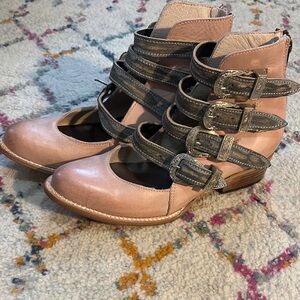 Freebird Pink and Black Ankle Booties with Straps
